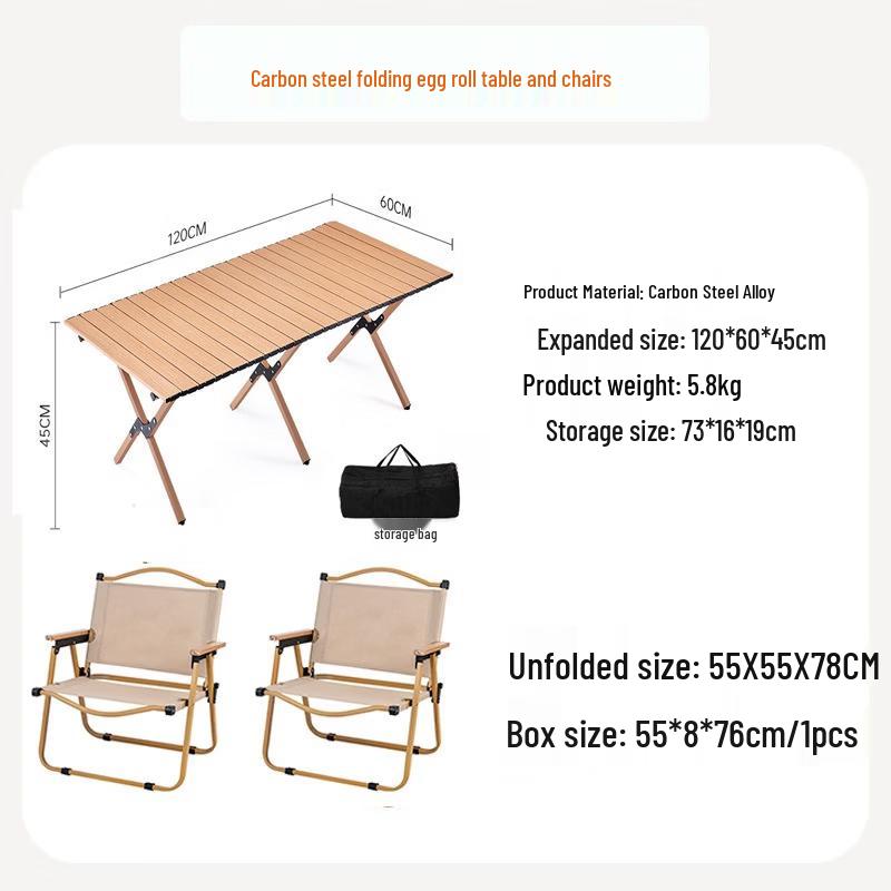 Tan Outdoor Folding Camping Table & Chair Set