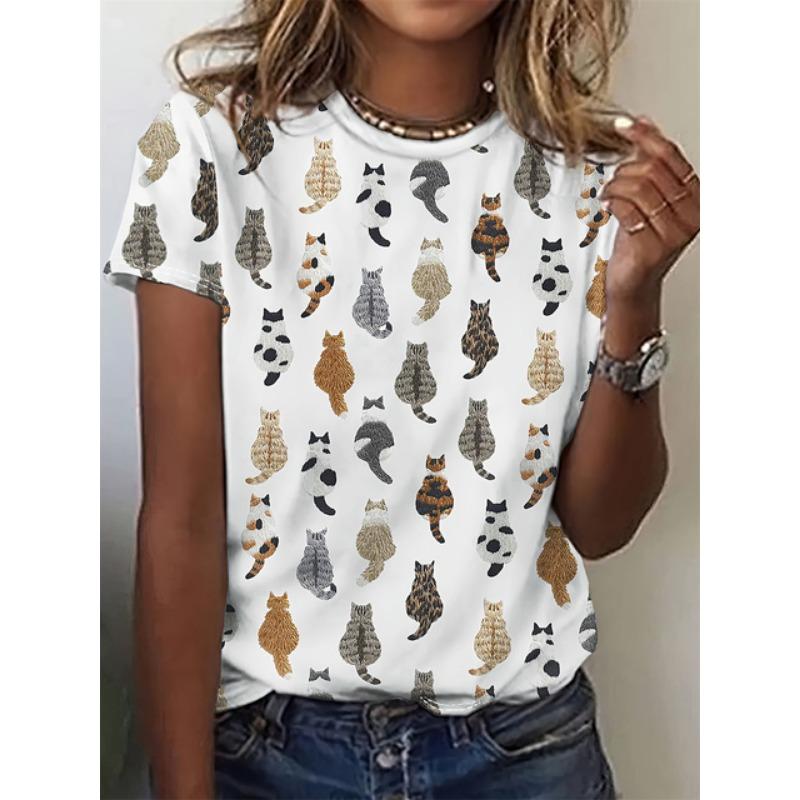 2025 Cartoon Cat Women's T-Shirts Fashion Top Tee 3d T-Shirt Harajuku Casual Short Sleeve O-Neck Oversized Female Clothing