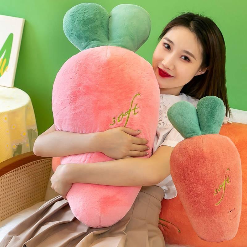 Plush And Adorable Rabbit Fur Carrot Shaped Pillow Ideal For Sleeping And Cuddling
