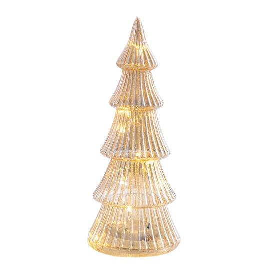 Brad de Crăciun din sticlă iluminat, lumină de masă, figurine brad de Crăciun luminoase pentru Crăciun, piesă centrală pentru petrecere acasă, decor de masă/manta