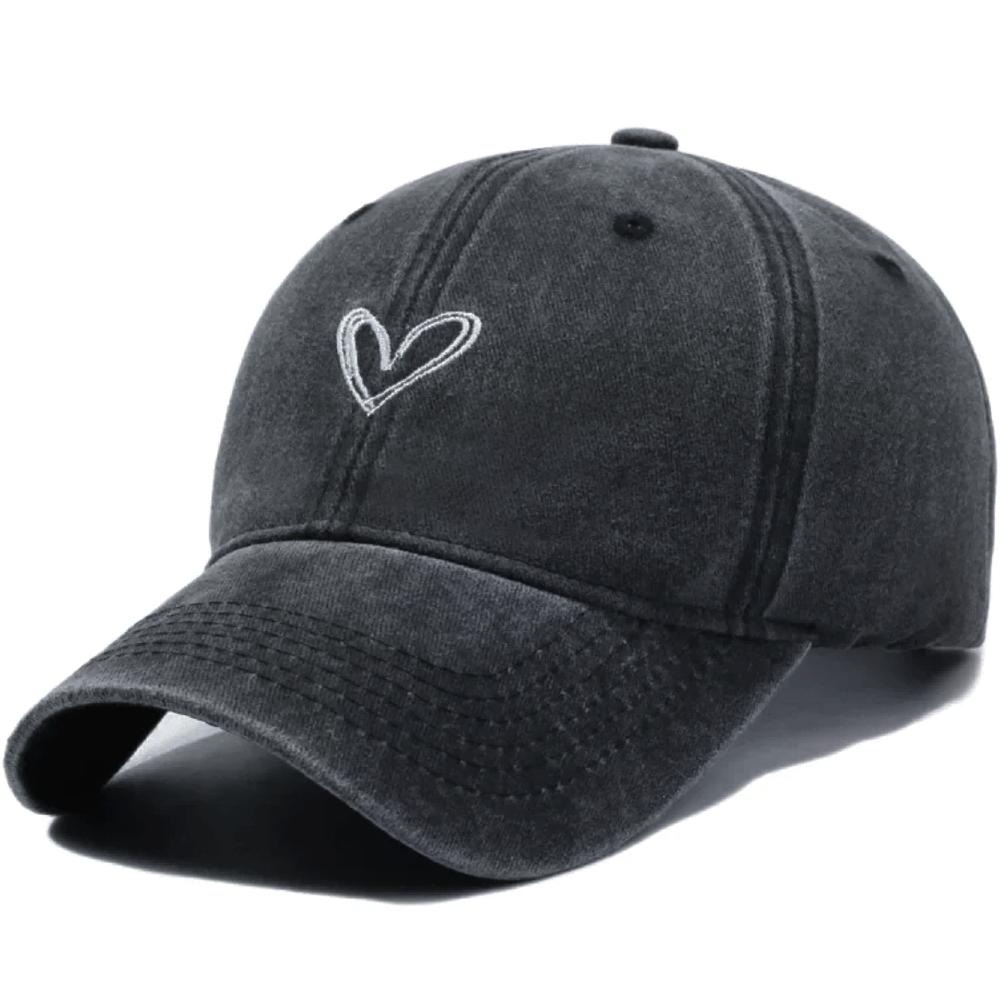Nouvelle Casquette de Baseball Lavée pour Femme Cœur d'Amour Chapeaux Vintage Casquette Casual Réglable Protection Solaire pour Femme Streetwear Extérieur Casquette Papa