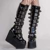 Plus Size 43 Platform Thick Heel Mid Calf Women Punk Cool Gothic Black Buckle Woman High Top for Adult Women