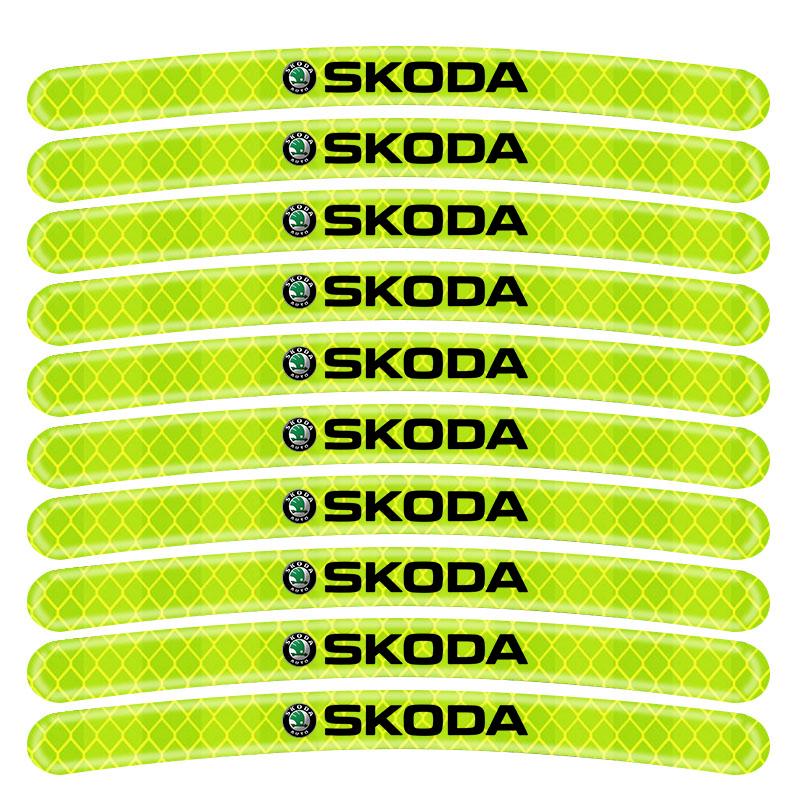 Car Wheel Hub Reflective Stickers Tire Rim Luminous Accessories For Skoda Octavia Superb Rapid Kodiaq Karoq Fabia Kamiq Roomster Citigo