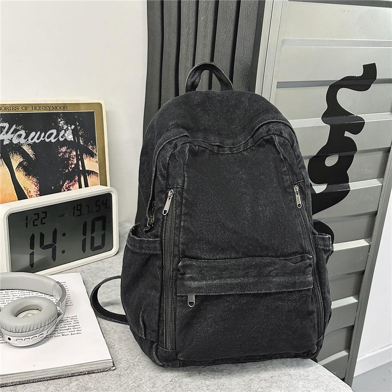 Denim Backpack Casual Style Unisex School Bag Fashionable Travel Rucksack
