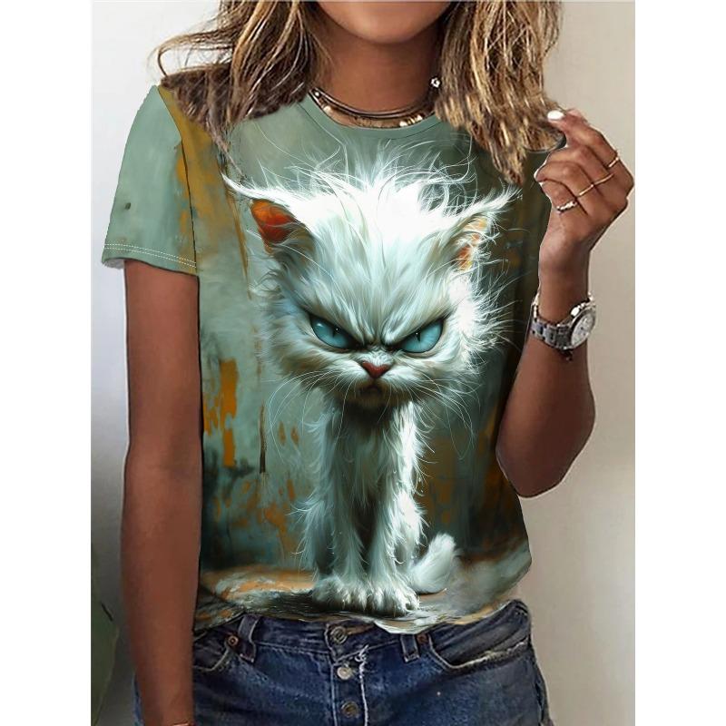 3D Printing Printing Processing for Summer Women's Round Neck T-shirt for Women T-Shirts Women’s