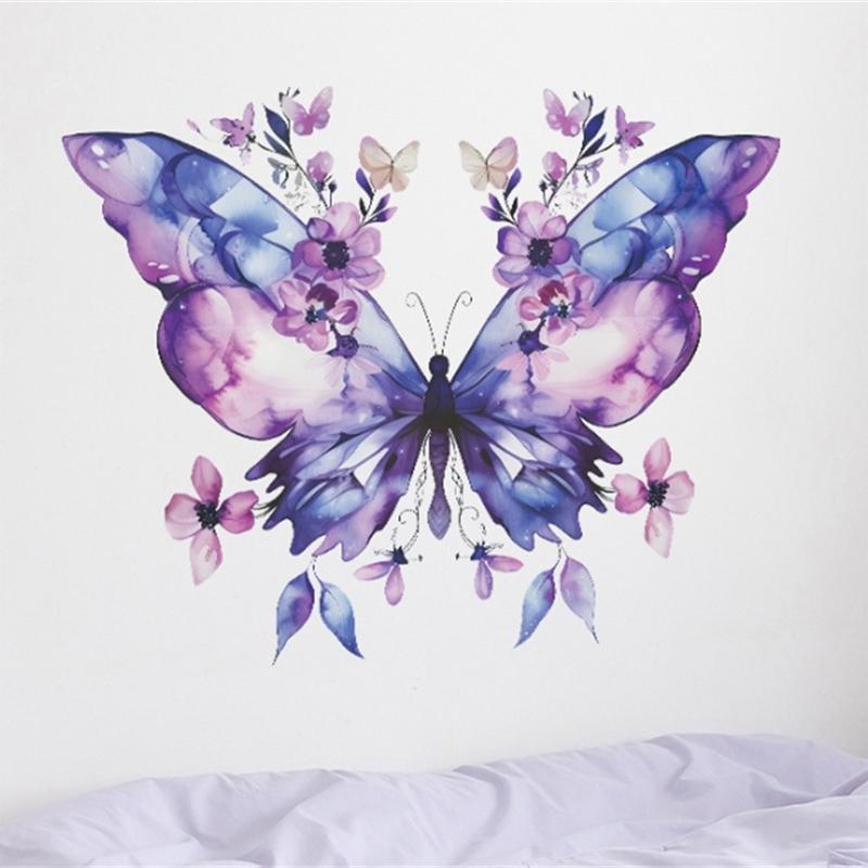 Autocollant Mural Fleur Papillon Violet Autocollant Réfrigérateur Sur Porte Placard Chambre Décalcomanie Décoration Embellissement Maison