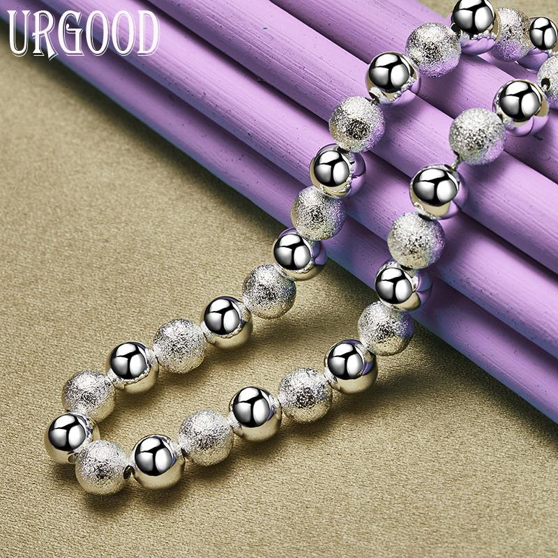 925 Sterling Silver 18 Inch 8mm Beaded Necklace