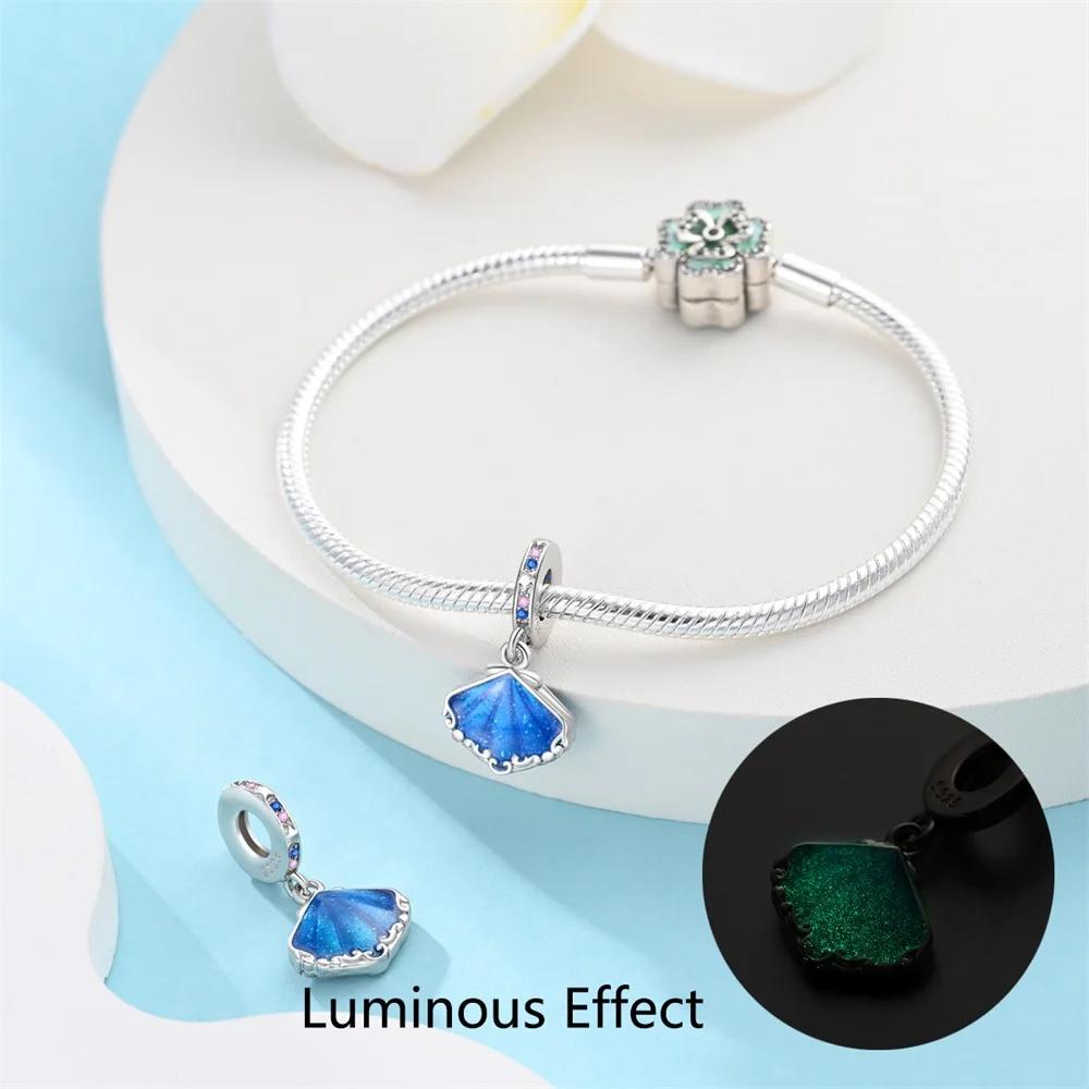 Charm Genuine Copper Plated Deep-Sea Blue Shell Ocean Pendants Bead Fits Bracelets Do-It-Yourself Gifts Women Delicate Jewellery