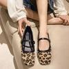 Ny Design Dam Ballerinaskor Fyrkantig Tå Leopardtryck Casual Skor Andningsbara Slip-on Utomhus Damer Mary Jane Skor Zapatos