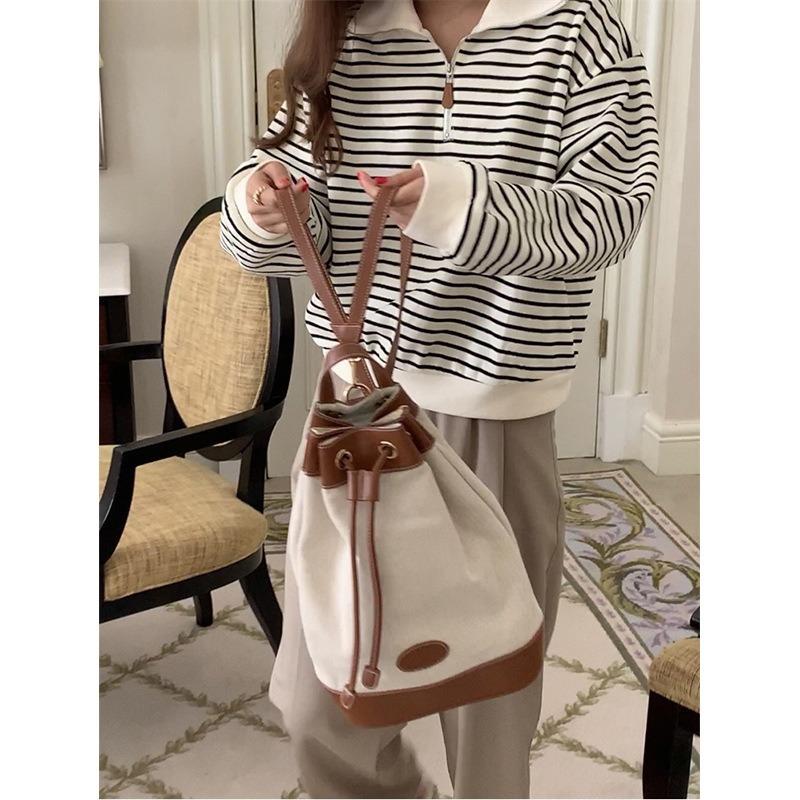 Age-reducing Contrasting Striped Sweater Women's Spring Loose Long-sleeved Bottoming Shirt Large Size Zipper Polo Lapel Top