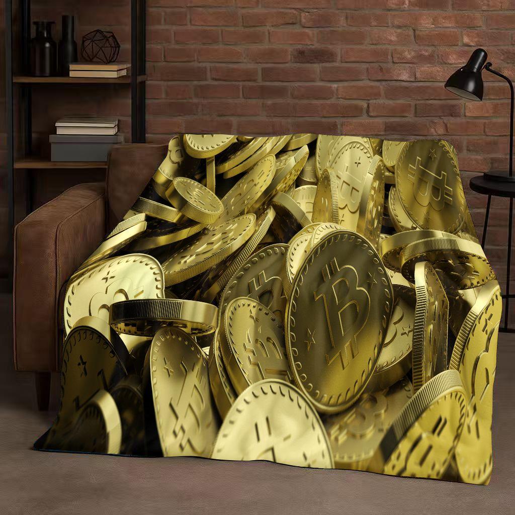 Couverture Flanelle Artistique Circuit Imprimé BTC Bitcoin 3D Style Dessin Animé, Couverture Peluche Ultra Douce et Chaude pour Maison Chambre à Coucher Lit Canapé, Enfants