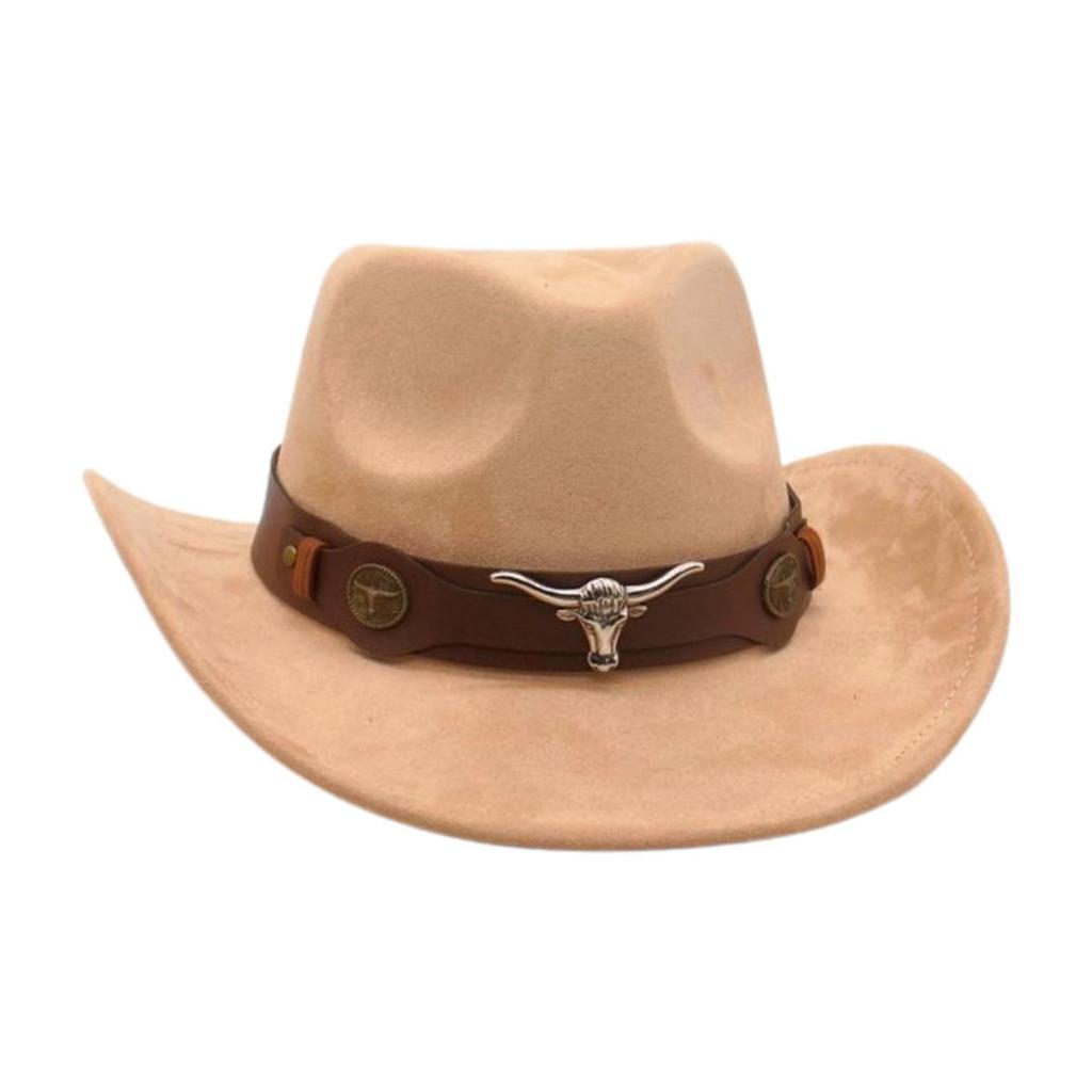 Ethnic Style Western Cowboy Hat  Stage Jazz Hatforeign Trade Brown Ox Head Suede Top Hat