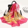 Chiffon Lotus Print Long Scarf - Lightweight, Thin Spring/Autumn Silk Accessory for Middle-Aged & Elderly