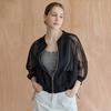 MAXZA Sheer Mesh Stripe Blouson Jumper Blue Zf08qj002nh