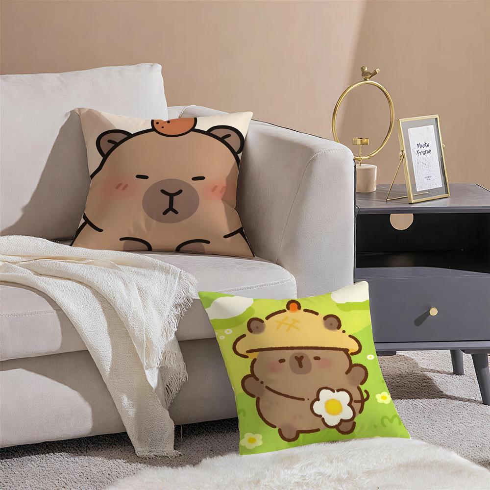 Chill Cute Adorable Art Cartoon CCapybara Cushion Cover Pillowcase Short Plush Invisible Zipper Room Sofa Cushion Cover