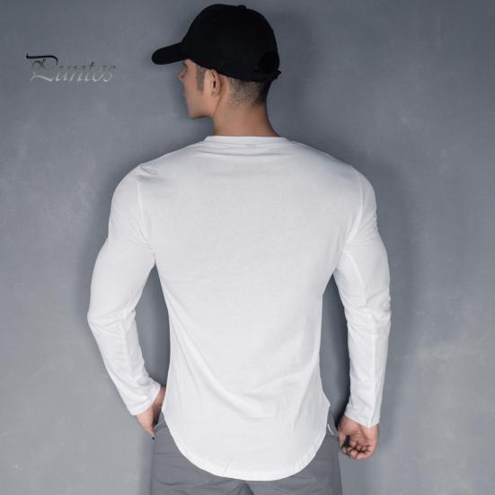 İlkbahar Sonbahar Erkek Üst Yuvarlak Yaka Slim Fit Esnek Orta Uzunlukta Tişört Uzun Kollu Kazak Sweatshirt Ev Spor Spor Salonu Sokak Giyimi