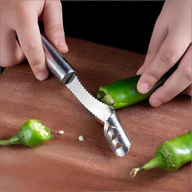 Edelstahl Kerngehäuseentferner Chili Kerngehäuseentferner Bittere Gurke Samenentferner Kernausstecher Messer Paprika Schneider Samenentfernungs Werkzeug Küche