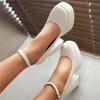 Women's High-heeled Single Shoes Waterproof Table Thick-heeled Four-season Shoes Large Size Simple Large Size Low-top Shoes