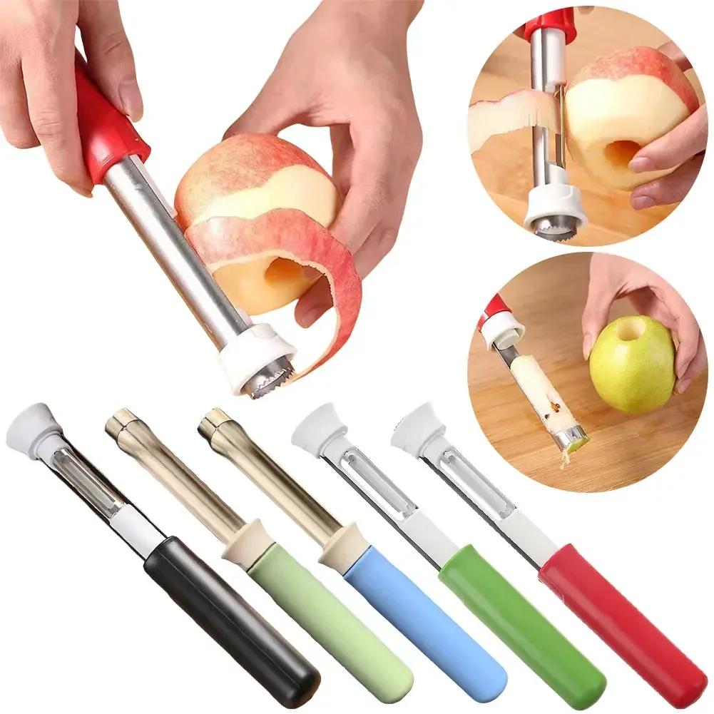 New 2 In 1 Apple Peeler Telescopic Stainless Steel Apple Core Remover Fruit Corer Apple Seed Remover Kitchen Gadgets Tool