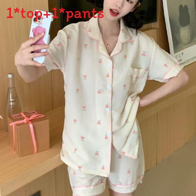 Milk Silk Pajama Set For Women With Ruffle Doll Collar Short Sleeves Breathable Sleeping Loungewear