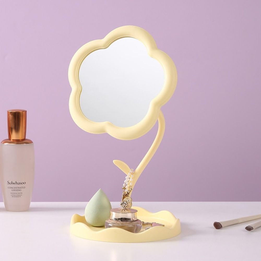 Flower-Shaped Makeup Mirror for Desk Vanity Mirror for Bedroom, Living Room and Minimal Spaces Room Decor Home Decorations