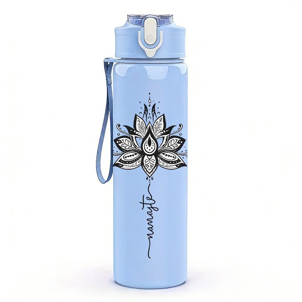 1PC Mandala Lotus Flower Ornament Print 750ml Color Plastic Sports Water Bottle Leakproof Flip Straw Lid Suitable for Sports Office Home Use
