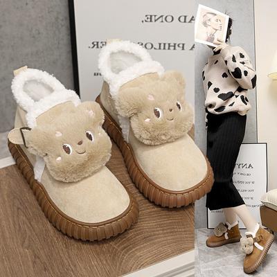 Cute Bear Snow Boots, New Velvet Thickened-soled Lamb Wool Warm Maternity Cotton Shoes In Autumn and Winter