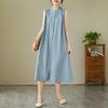 Mouwloos Grote maten Katoen vintage nieuw in jurken voor dames casual los lang zomer overhemdjurk