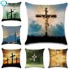 Jesus Christianity Cross Pattern Cushion Cover Cotton Linen Pillow Cover Decorative For Home Sofa Car Party Pillowcase 45X45Cm