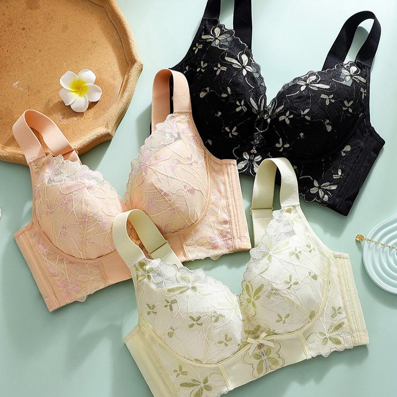 Lace Breathable Underwire Bra for Women Plus Size Bra for Women Adjustable Back Anti Sagging Gathered Top Bra
