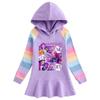Kpop Demon Hunter Girls' Ruffle Rainbow Hooded Dress - Long Sleeve Princess Style