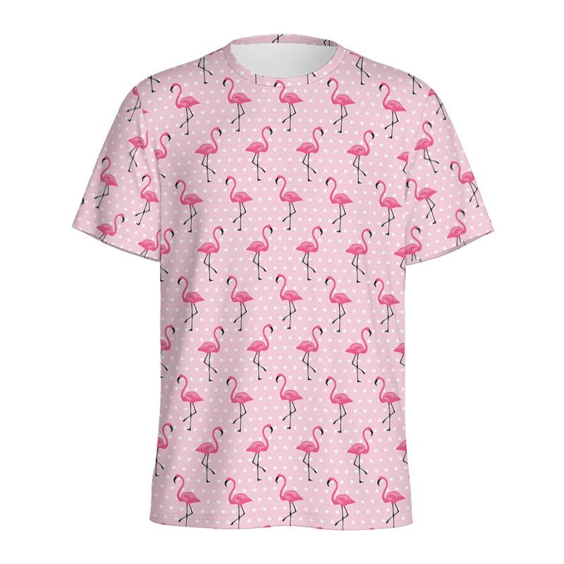 Summer Round Neck 3D Tropical Flamingo Hawaiian Floral Graphic Printed Top Short Sleeved Children's Boy and Children's Girl Kids Unisex T-shirts