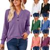 2023 Women's Solid Color V-Neck Button Loose Long-Sleeve Autumn/Winter Top