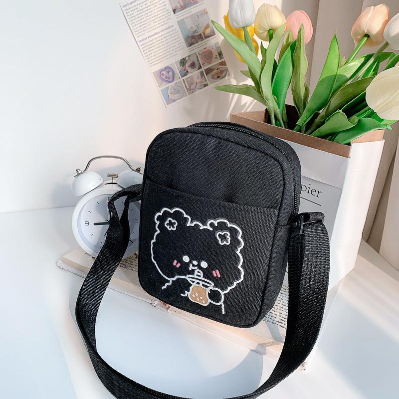Cute Bear Rabbit Print Canvas Crossbody Bag for Women Girls Mini Trendy Shoulder Purse