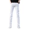 Men Pants Slim Fit Solid Color Elastic Pockets Soft Breathable Zip Fly Closure Mid Waist Straight Business Style Casual Men Long Trousers