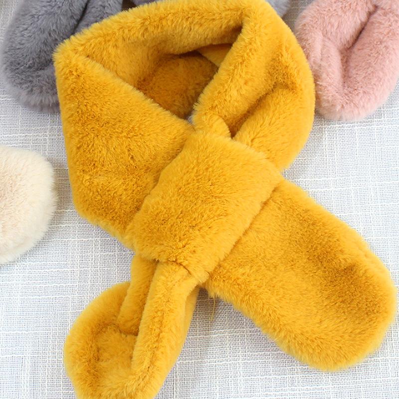 Women Outdoor Solid Color Plush Scarf Keep Warm Neckerchief Faux Rabbit Fur Cross Collar Soft Baby