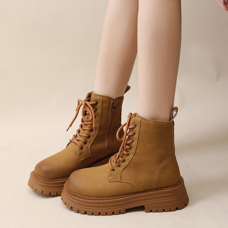Fashion Female Shoes 2024 Ankle Women's Boots Platform Modern Boots Women Cross-tied Round Toe Med Heel Side Zip Shoes Women Zapatos