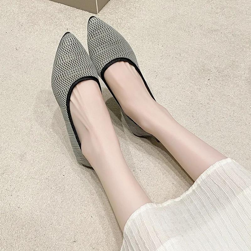 Fashion Women's Pointed Toe Flat Shoes Solid Color Knitted Slip On Shoes Casual Breathable Ballet Flats Women Loafers Zapatos De Mujer
