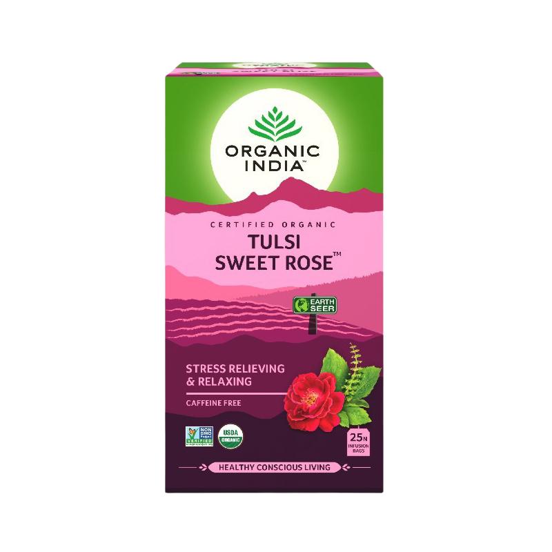 Tea with Tulsi and Rose (25 Packs, 1.6 G), Tulsi Sweet Rose Organic India