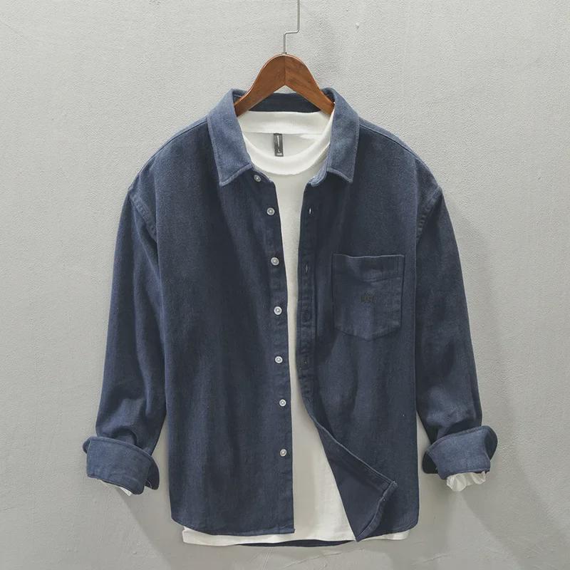 D222 Men's Autumn Brushed Long-Sleeve Casual Shirt