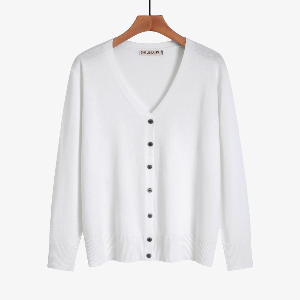 Women's Solid Lightweight Casual Knit Shirt V-neck Long Sleeve Slim Breathable Knit Cardigan Spring Fall Fashion Simple Loose Soft Plus Coat for Lady