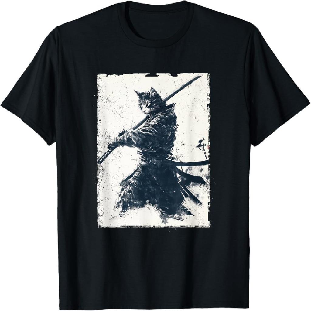 Vintage Samurai Cat Graphic Art Japanese Ukiyo-e T-Shirt
