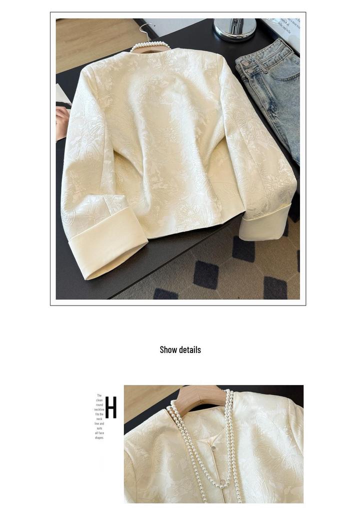 Silk Age-Reducing Plus Size Oriental Jacquard Outerwear for Middle-Aged Women