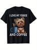 100% Cotton, Black Short Sleeve I Love My Yorkie and Coffee Graphic T-Shirt Unisex T-Shirt