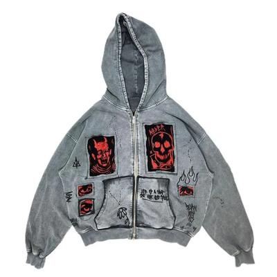ROADVIBE Hoodiey2k  Women's SweatshirtsHoodie Sweatshirt Men's Hip Hop Letter Vintage Skull Pattern Print Oversized Hoodie Jacket Clothin