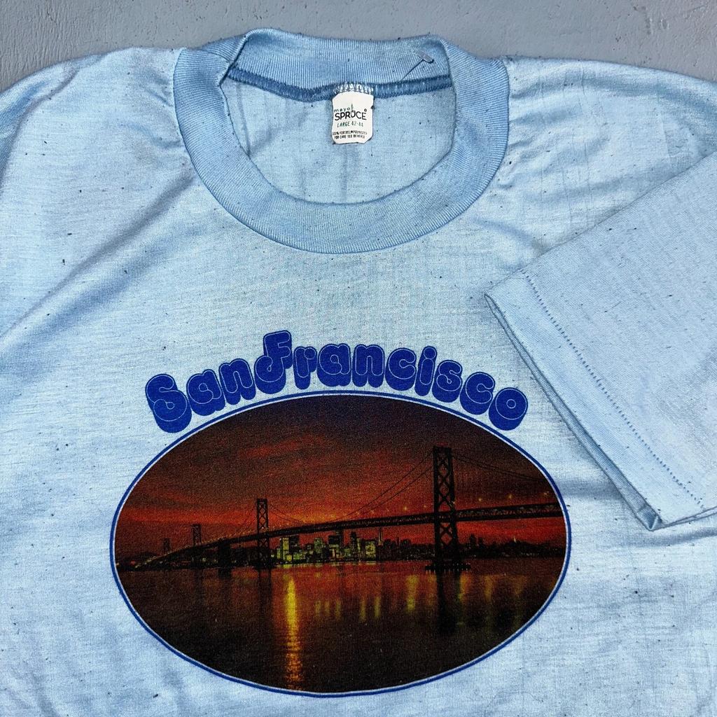 San Francisco Photo 1970s VTG T Shirt 70s Bridge USA Spruce Mayo Rare Rockabilly