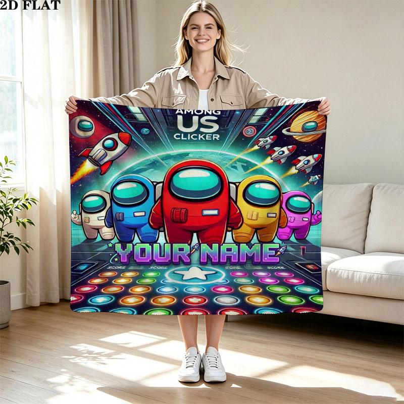 1PC Among Us Custom Name Patterned Flannel Blanket Suitable For All Seasons for Home Decor Warmth and Comfort Gifts Holiday Present