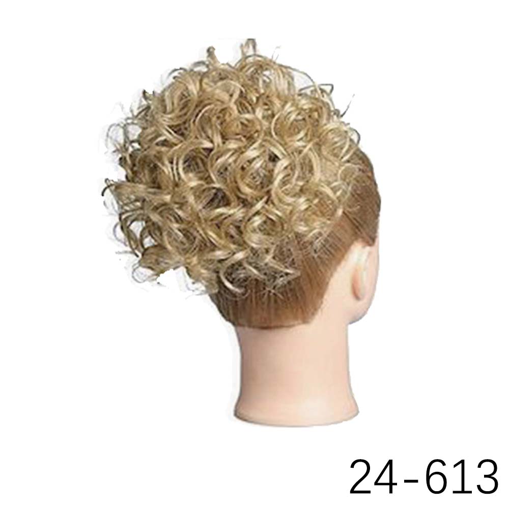 MISSQUEEN Synthetische kurze blonde Pferdeschwanz-Verlängerung, unordentliche Haarknoten, Perückenstück, elastischer Kordelzug, lose Welle, großer lockiger Dutt-Pferdeschwanz für Frauen