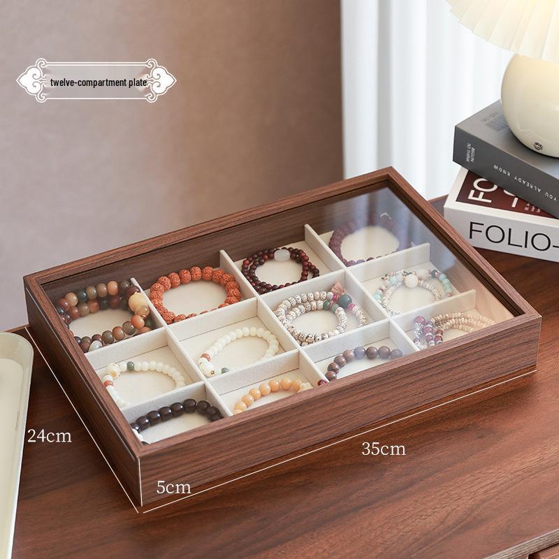 Wooden Jewelry Box with Bracelet and Bead Storage, Exquisite Display Stand for Rings and Earrings, Large Capacity, Dustproof Design