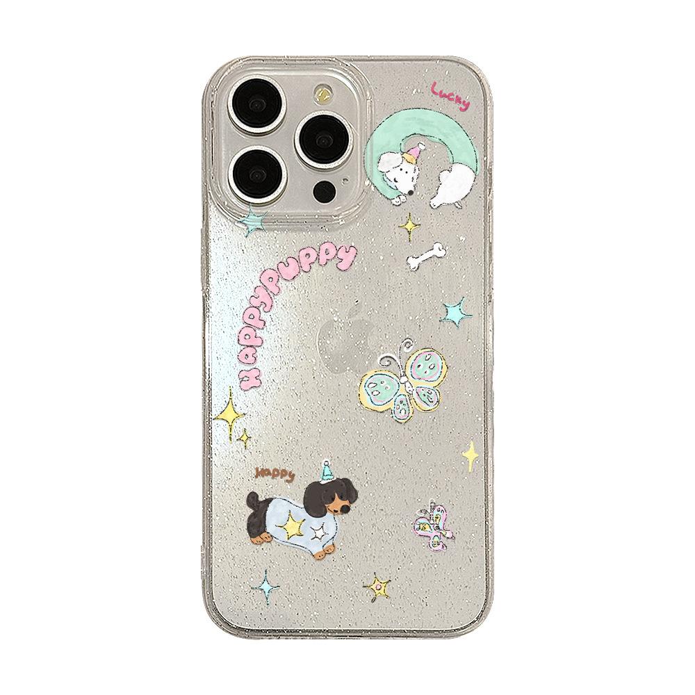 Case para Celular Japonês e Coreano Ins Borboleta Dachshund Cachorro Suporte Maçã 16 Celular 15 Pó de Flash Iphone14pro Max Adequado para 11